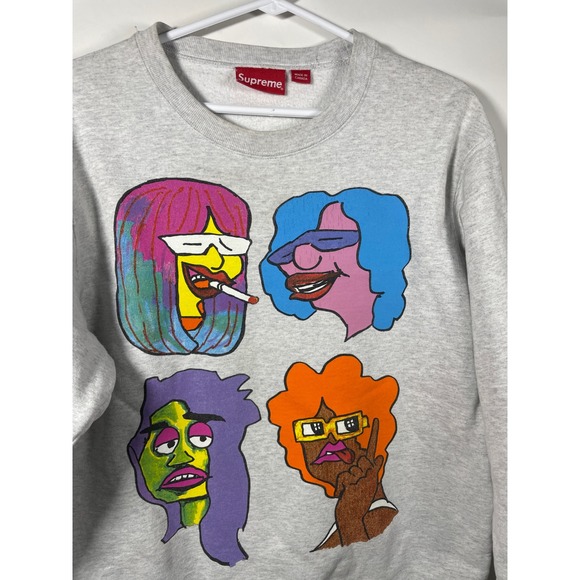 Supreme Gonz Heads Crewneck Sweatshirt Heather Gray Colorful Faces Medium - Picture 2 of 9
